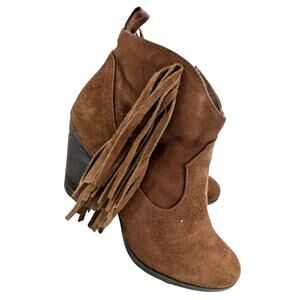 MADDEN GIRL! PANCHO NUTMEG BROWN GENUINE SUEDE LEATHER FRINGED BOOTS! SZ 8M